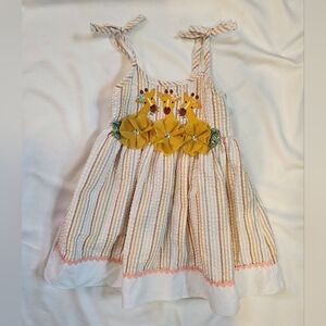 Good Lad Multicolor Striped Dress- Giraffe Appliques & Yellow Floral Accents- 2T